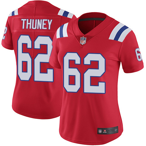 Women's New England Patriots #62 Joe Thuney Red Vapor Untouchable Limited Stitched NFL Jersey(Run Small)